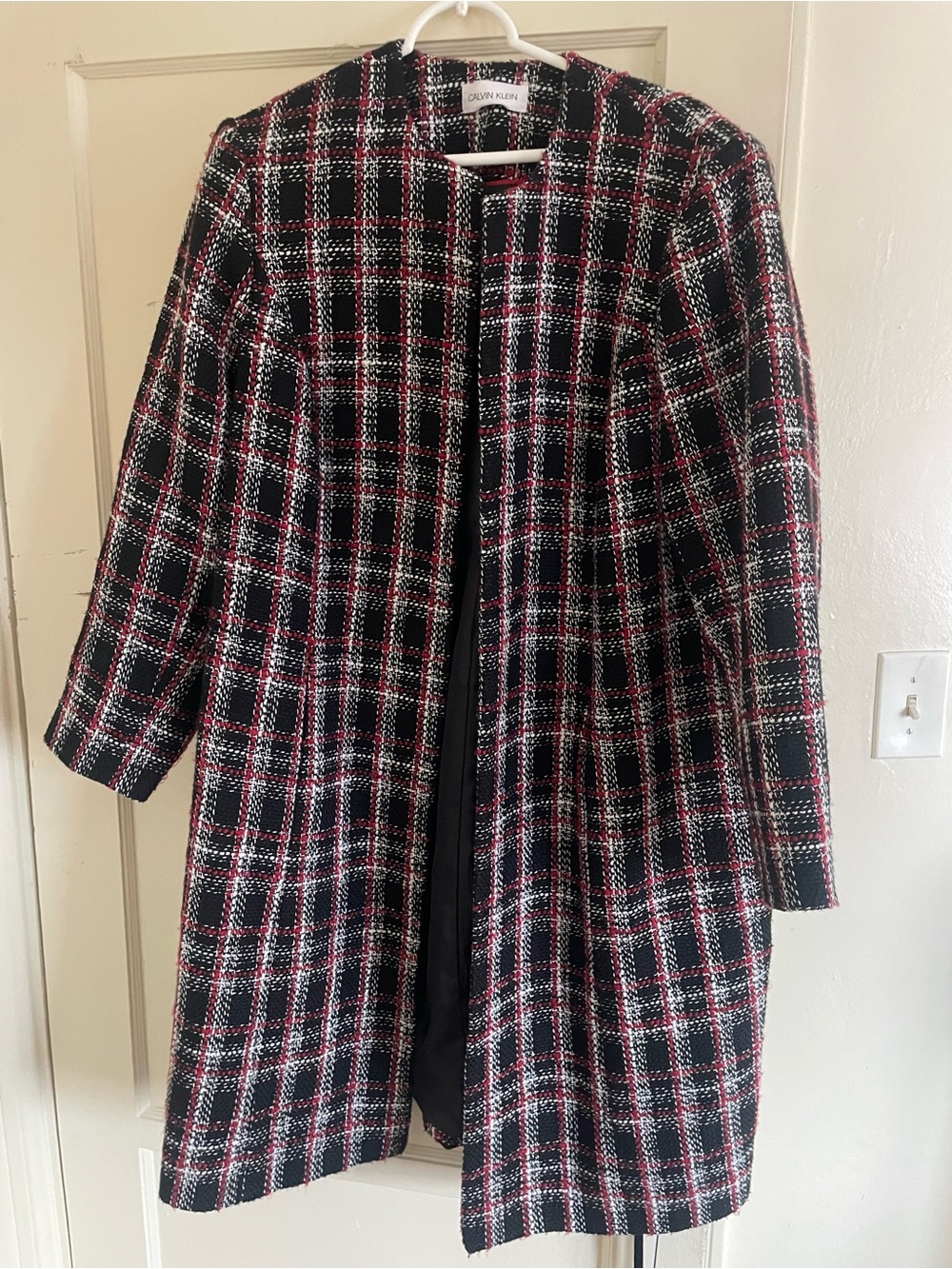 Calvin Klein Plaid Tweed Coat